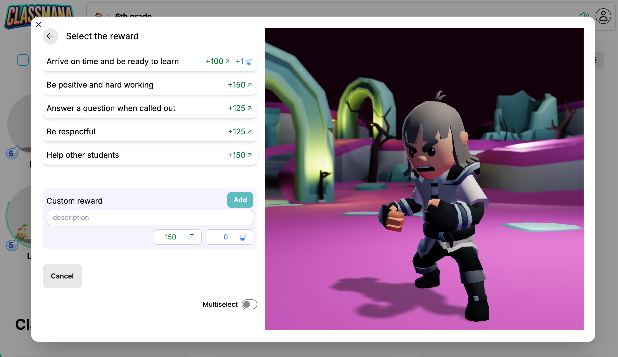 Tilpasset belønning sektion